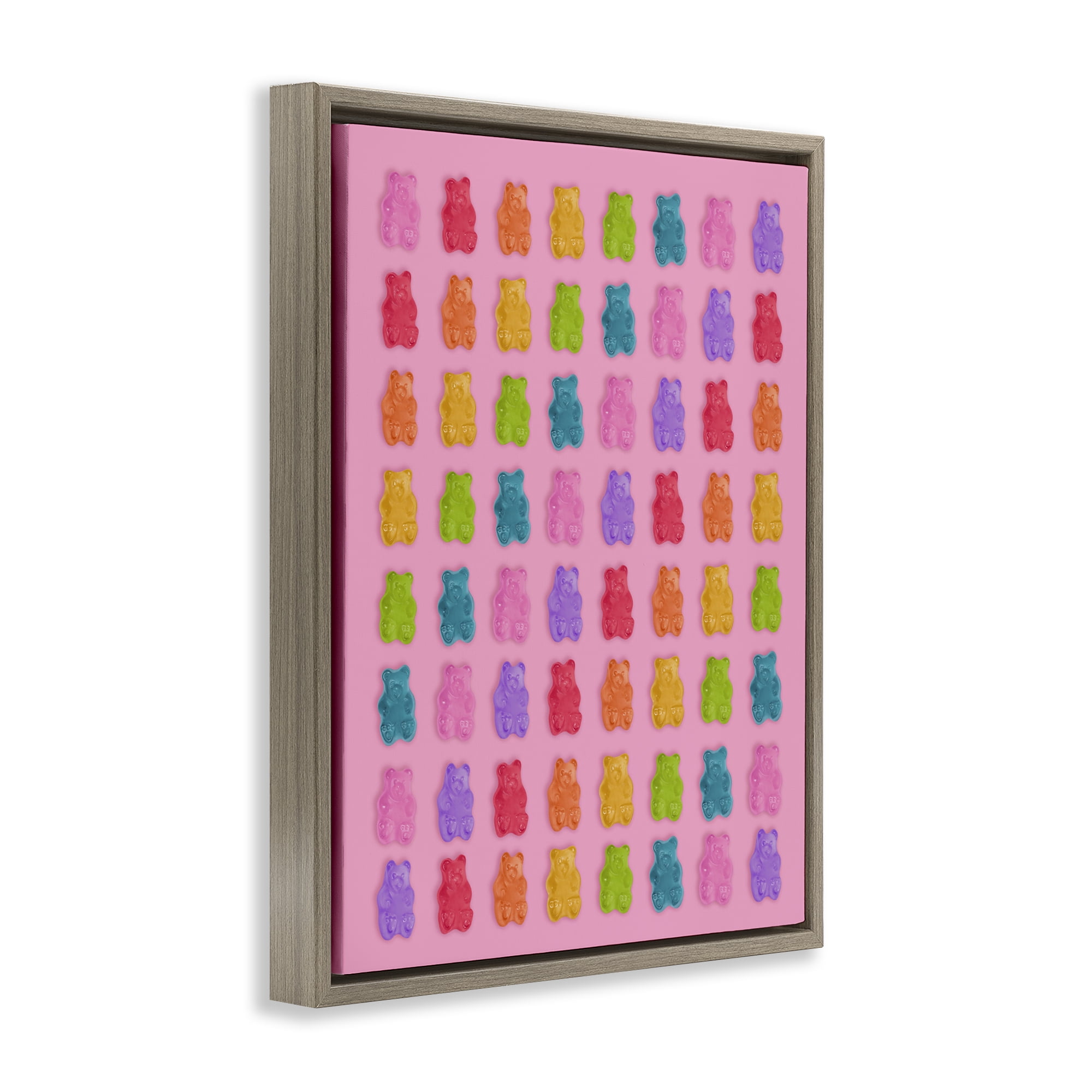 Stupell Industries Rainbow Gummy Bear Candies Brown Framed Floater Canvas Wall Art, design by LISH Creative