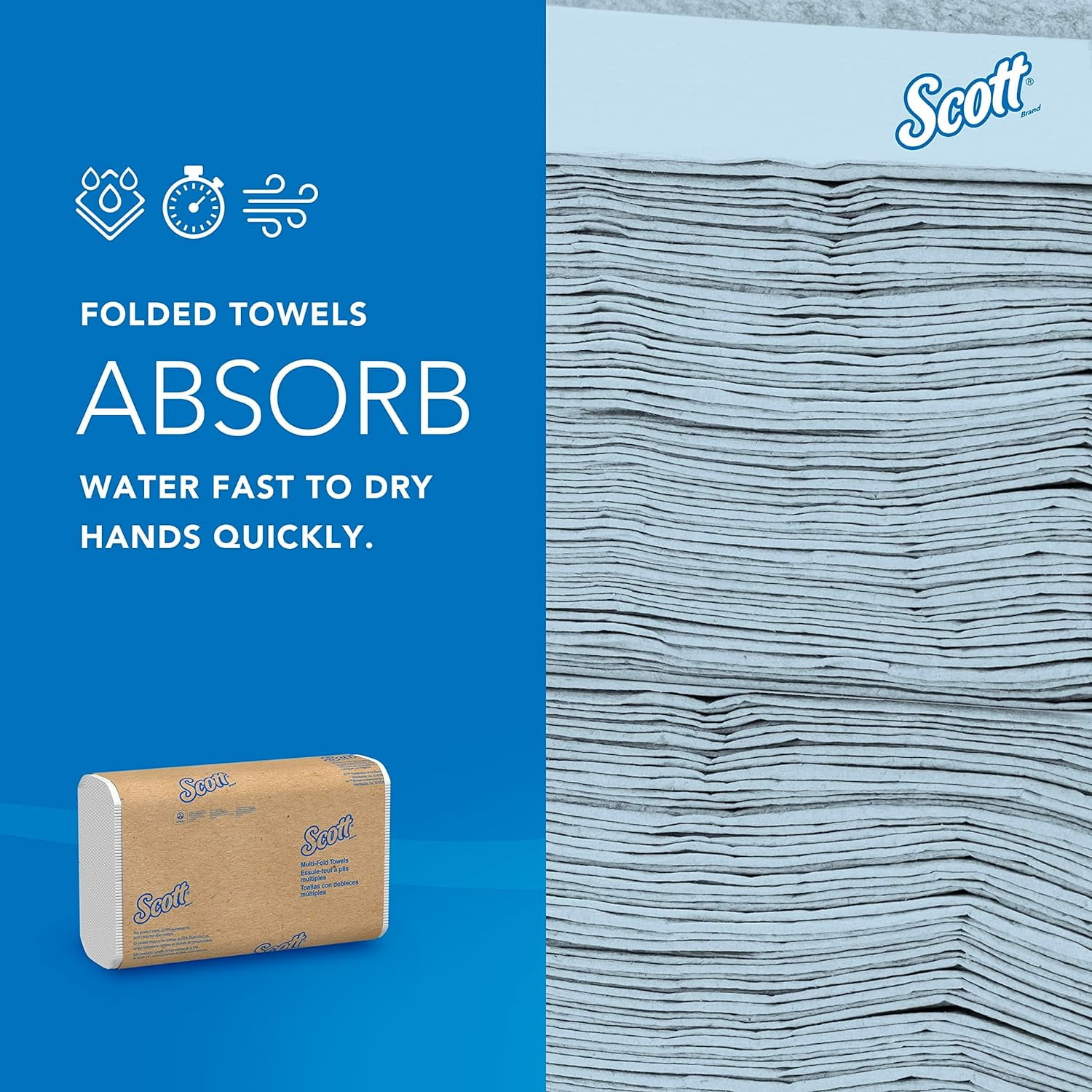 Kimberly-Clark Scott Multifold Paper Towels, Bulk, 9.2" x 9.4" sheets, White, 250 Sheets/Pack, 16 Packs/Case