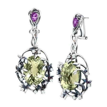 - Cristina Sabatini Iris Blossom Drop Earrings with Natural Green Amethyst in Sterling Silver