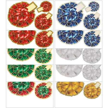 Bowdacious Gift Bows, 30 Christmas Holiday Bows, 3D Looking Gift Bow Stickers with Foil Accents and Attached Gift Tag. No More Crushed Bows!