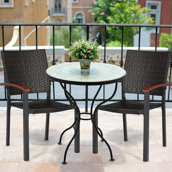 Costway 2PCS Patio Dining Chairs Armchair Stackable Rattan Wicker Outdoor Aluminum Frame