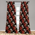 thumbnail image 4 of Ambesonne Skull Print Curtains, Roses Scary Gothic Art, Pair of 28"x95", Dark Pink Olive Green, 4 of 5
