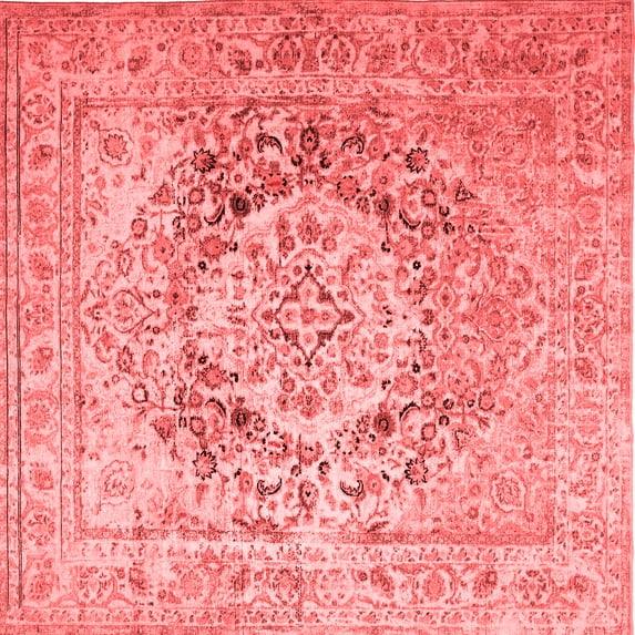 Ahgly Company Indoor Square Medallion Red Traditional Area Rugs, 4' Square