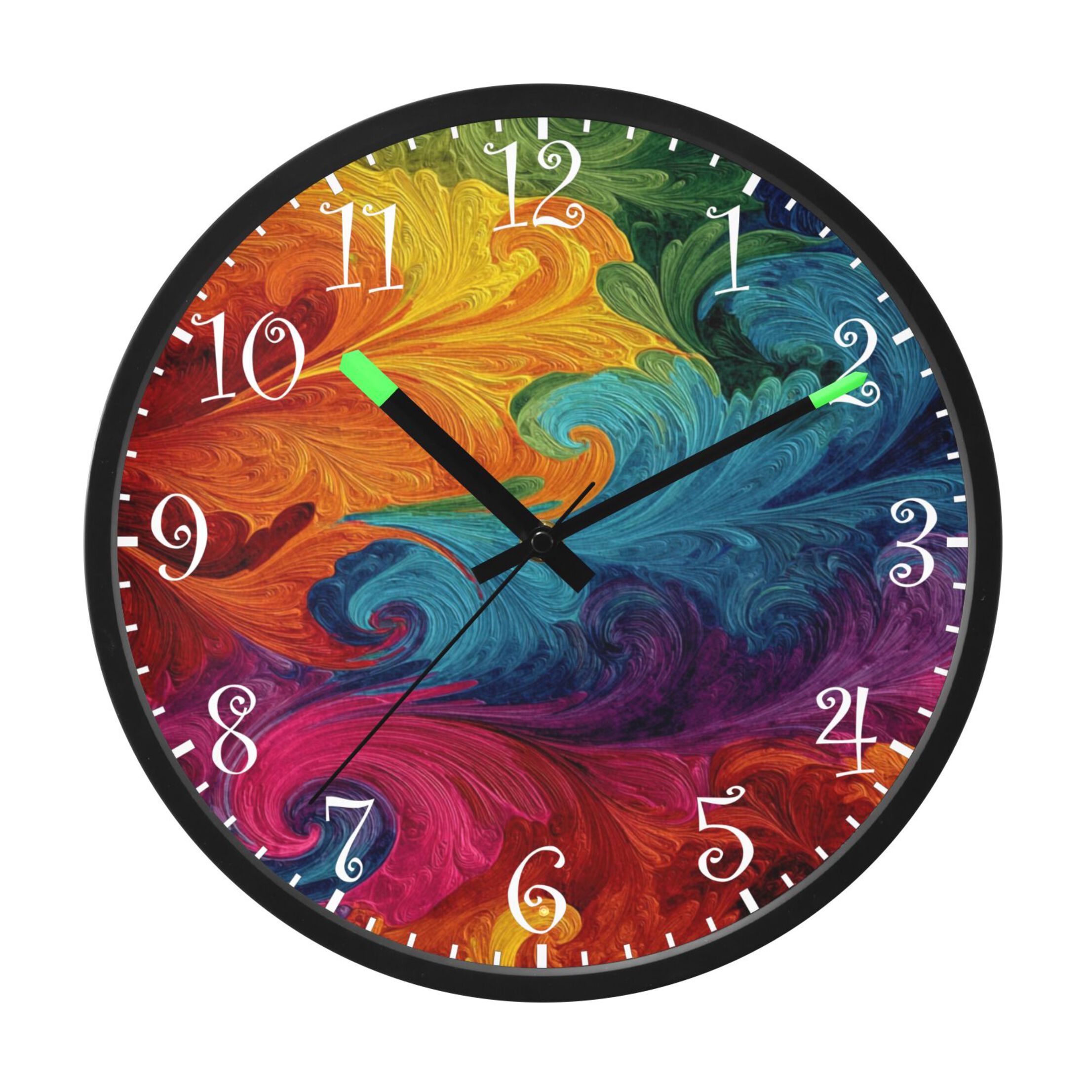 Voice Activated Clock with Glow Light 12 Inch Large Silent Wall Clock Battery Operated for Home Decor Vibrant Colorful Tie-dye Pattern