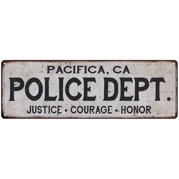 PACIFICA, CA POLICE DEPT. Vintage Look Metal Sign Chic Decor 206180012958