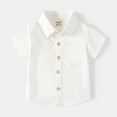 thumbnail image 4 of KYAIGUO Baby Toddler Boys Solid Color Short Sleeve Shirt Summer Button down Casual Shirt Tops for 1-6 Years Old, 4 of 10