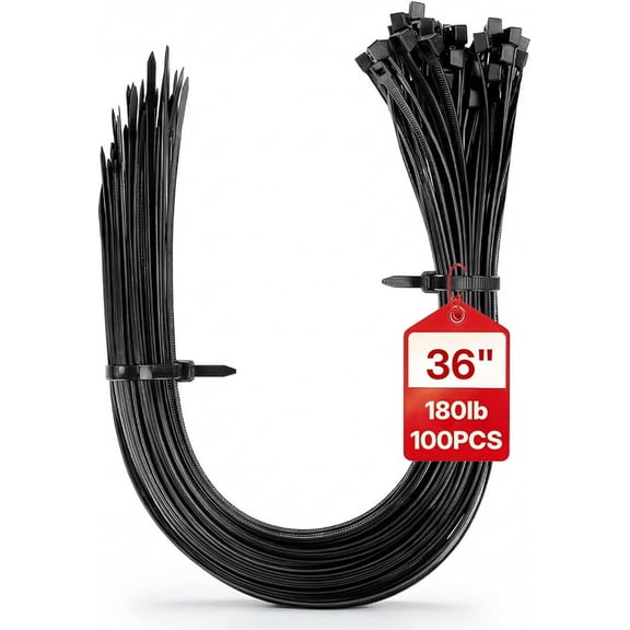 NorthSky 500pcs Cable Tie, 36 in Length, 180 lb Tensile Strength, Black