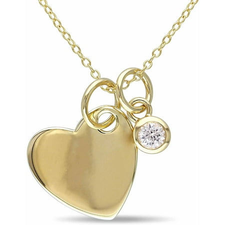 Miabella 1/3 Carat T.G.W. Created White Sapphire Yellow-Rhodium Plated Sterling Silver Heart Charm Pendant, 18