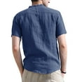 thumbnail image 4 of Shirts for Men 2025 Plus Size Fashion Cotton Linen Solid Color Casual Button Round Neck Pockets Short Sleeve T-shirt Top, 4 of 7