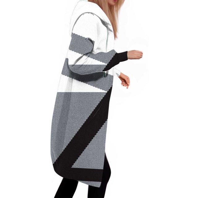 Sudadera con capucha de manga larga para mujer, informal, holgada, con estampado y manga larga, con capucha, chaqueta larga, chaqueta de poliéster para mujer