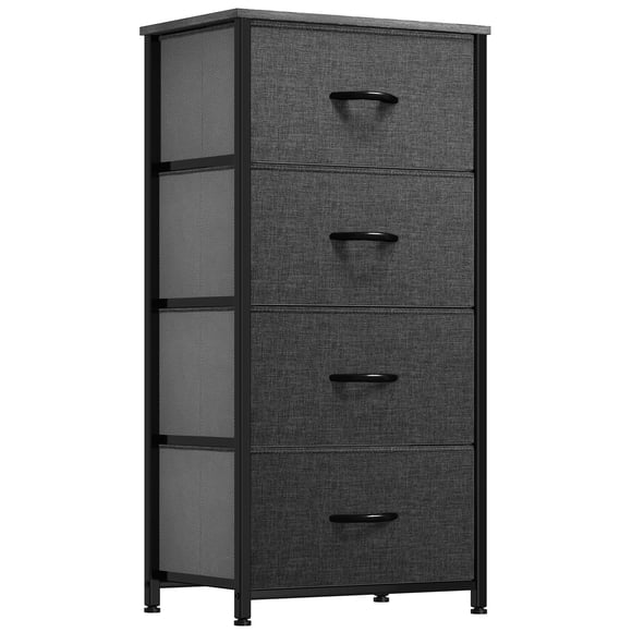 YITAHOME Storage Tower with 4 Drawers - Fabric Dresser, Organizer Unit for Bedroom, Living Room, Closets - Sturdy Steel Frame, Easy Pull Fabric Bins & Wooden Top (Black/Grey)