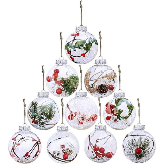 KOMI 10-Pack 3.14" Clear Plastic Fillable Shatterproof Christmas Tree Ball Ornaments for Holiday Decor