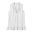 thumbnail image 4 of Flowy Summer Shirts for Women V-Neck Ruffle Trim Linen Top Breathable Casual Summer Tank Tops for Daily Vacation Wear White XL, 4 of 6