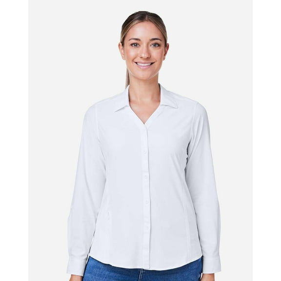 CORE365 CE510LW Women's Ultra UVP Long Sleeve Marina Shirt-White-3XL