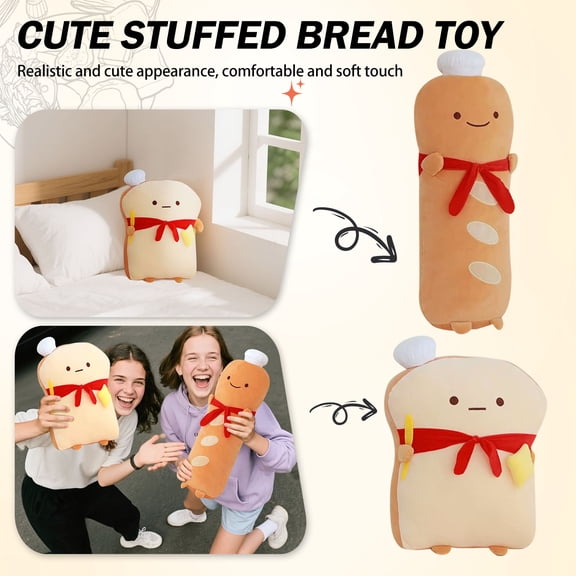 Cute Plush Food Toys Stuffed Bread Baguette Pillows Soft Plushies for Kids Adults Kawaii Decorative Throw Pillows for Bedroom Living Room Sofa Gift Choice