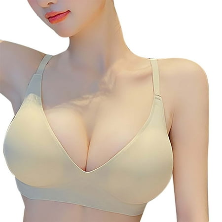 Clearance! HCURIBAD Women Wireless Bra No Underwire Seamless Bras Full Coverage Comfortable Bras Soft Padded Everyday Bra  Wireless Bras Push up Bra Backless Bra Bras for Women Beige L