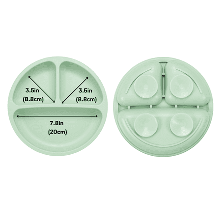 PandaEar Silicone Baby Feeding Set | 2 Silicone Divided Suction Plate and 2 Toddler Cup with 4 Silicone Stainless Spoons & Forks| BLW Supplies Self Feeding Eating Utensils (Sea Mist/Bone)