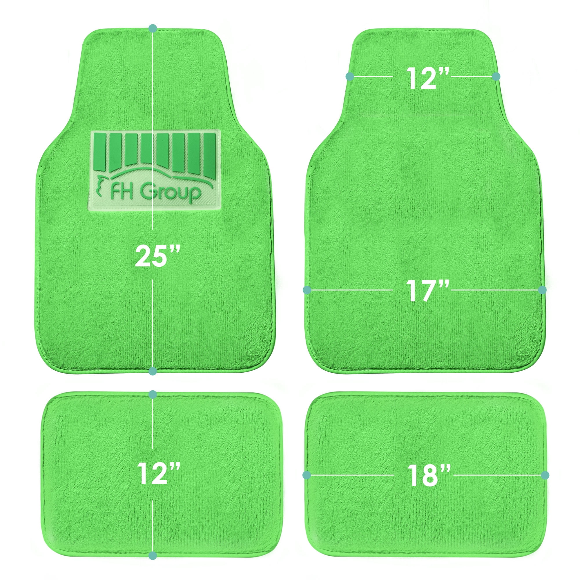 FH Group Doe 16 4-Piece Faux Rabbit Fur, Universal Fit Green Car Floor Mats with Air Freshener