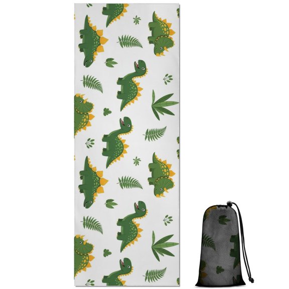 Green Dinosaurs Classic Ferns Hot Yoga Mat Towel Non Slip for Hot Yoga - Quick-Drying Yoga Mat Cover with 4 Corner Pockets with Travel Bag - Hot Yoga Towel Non Slip 70"x26"