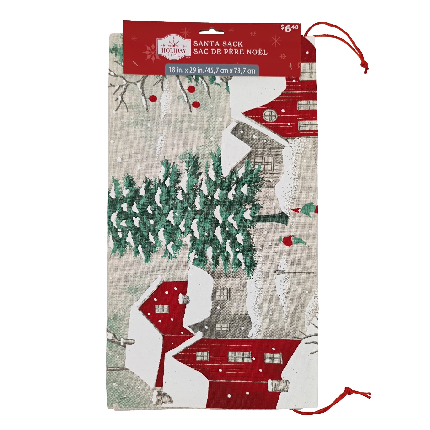 Holiday Time 1 Piece Santa Sack Gift Bags with Drawstring 18” by 29” for Large Xmas Package Storage, HOLIDAY TIME PL SANTA SACK HOUSE