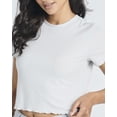 thumbnail image 3 of Real Essentials 4 Pack:Women's Lettuce Trim Ribbed Knit Short Sleeve Crop Tops Shirts Casual Summer Going Out T-Shirts, 3 of 6