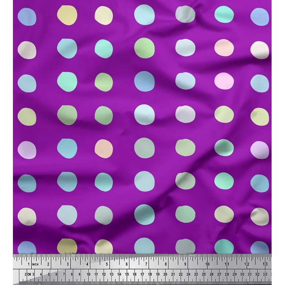 Soimoi Purple Cotton Voile Fabric Circle Geometric Print Fabric by the Yard 42 Inch Wide