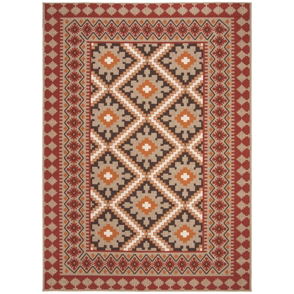 SAFAVIEH Veranda Magna Southwestern Indoor/Outdoor Area Rug, 8' x 11'2", Red/Natural