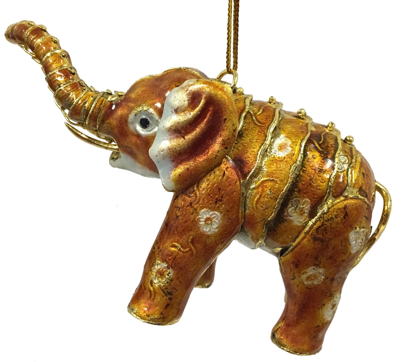 Elephant with Flowers Articulated Cloisonne Metal Christmas Ornament
