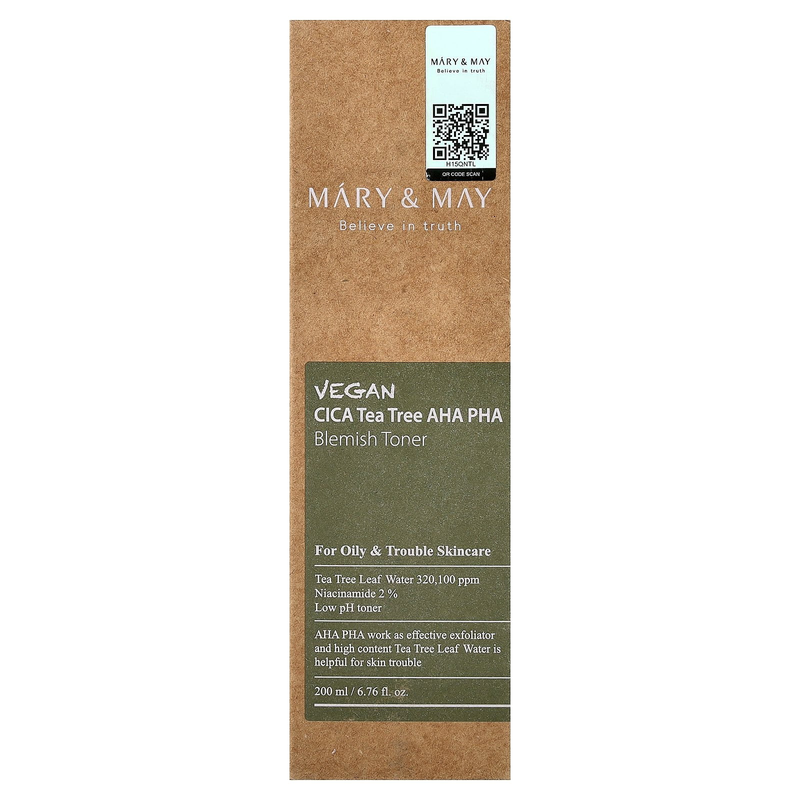 Mary & May Vegan CICA Tea Tree AHA PHA Blemish Toner, 6.76 fl oz (200 ml)