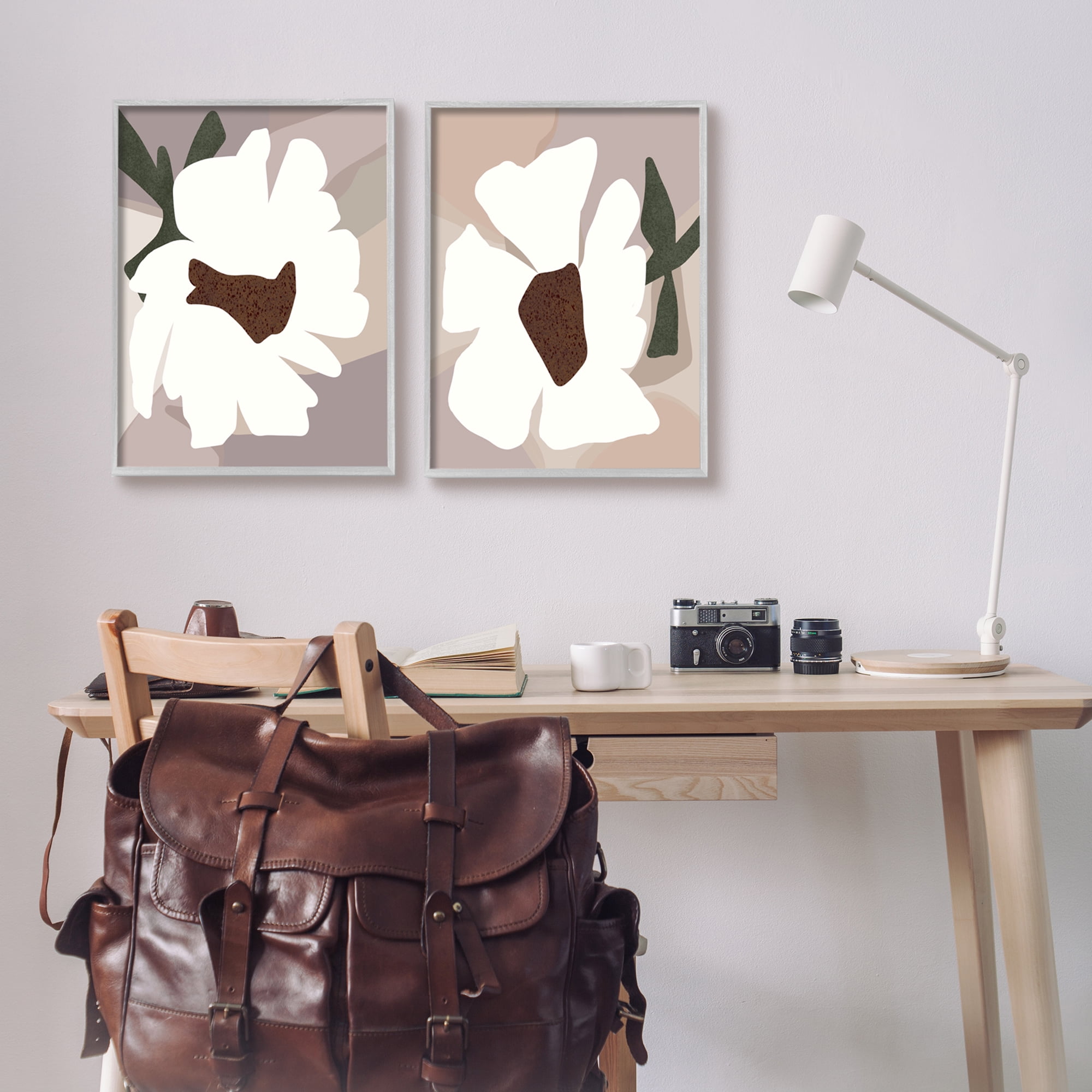 Stupell Industries Abstract White Daisies Botanical & Floral Painting Gray Framed Art Print Wall Art, 16 x 20