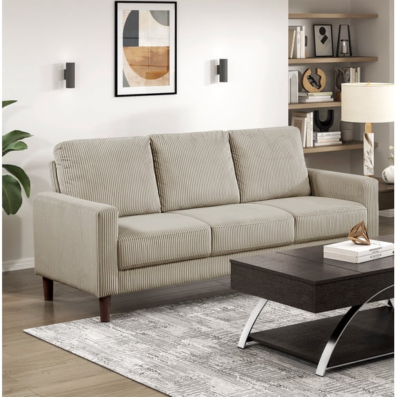Modern Contemporary Taupe Corduroy Upholstered Sofa Comfortable Cushion Solid Wood Living Room Furniture 1pc
