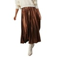 thumbnail image 3 of Sngxgn Women's Basic Versatile Stretchy Flared Casual Midi Skater Skirt(Gold,L), 3 of 6