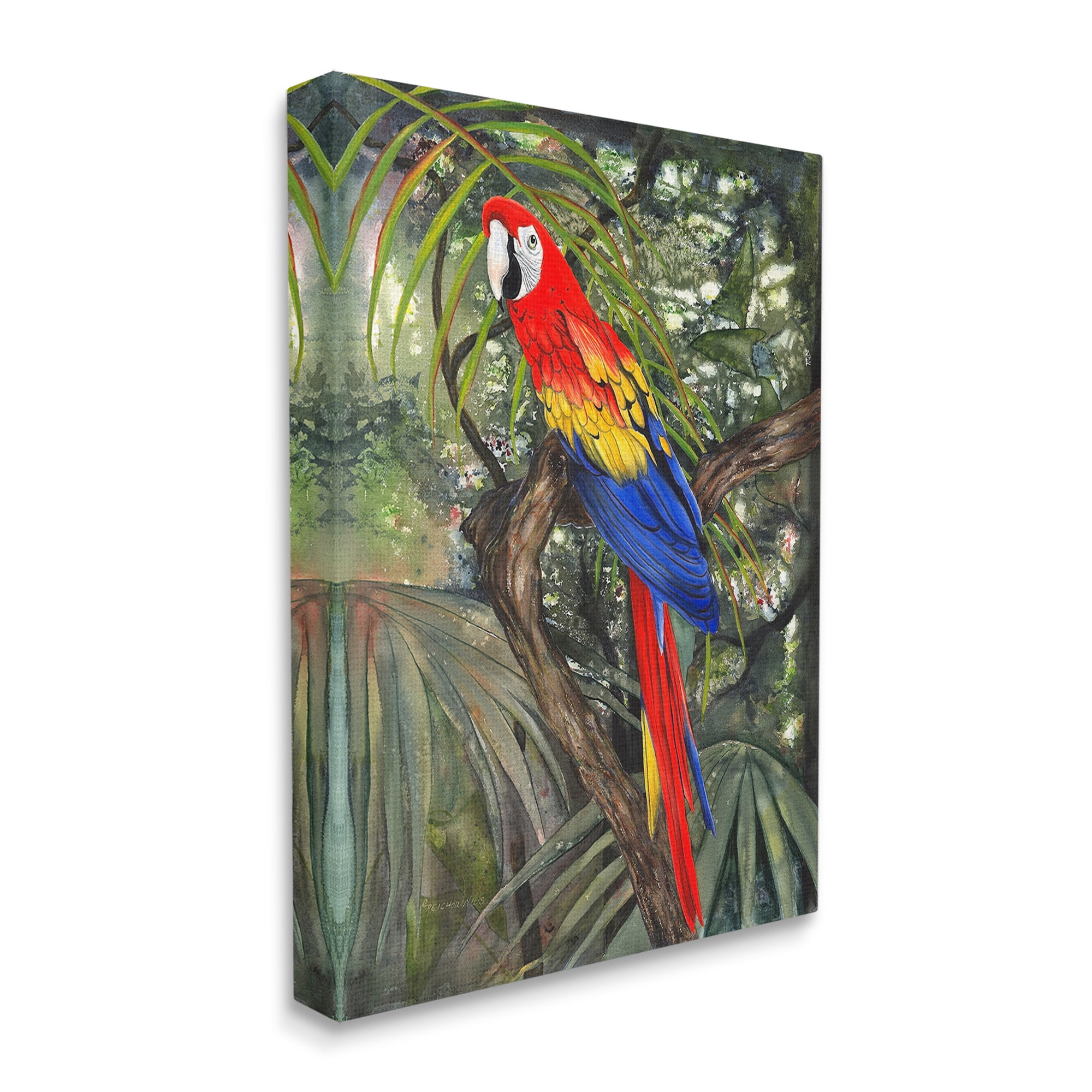 Stupell Industries Parrot Among Branches Animals & Insects Painting Gallery Wrapped Canvas Art Print Wall Art, 16 x 20