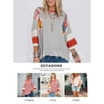 thumbnail image 4 of SHEWIN Womens Tops Spring Summer Boho Shirts Crew Neck Oversized Striped 3/4 Length Sleeve Patchwork Blouse Gray Stripe, 4 of 7