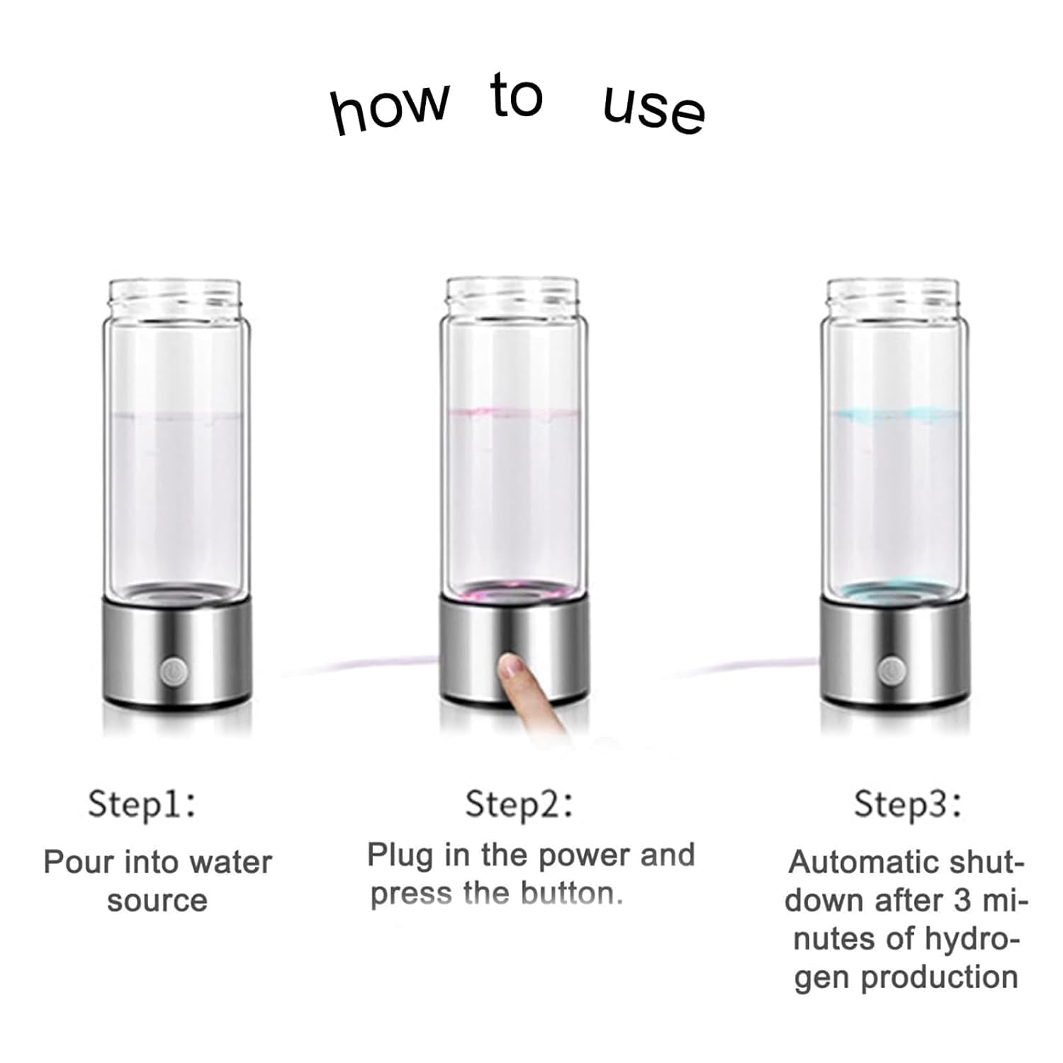 Hydrogen Water Bottle, 2024 420ml Portable Hydrogen Water Ionizer Machine, Hydrogen Water Generator with PEM SPE Technology, Rechargeable Hydrogen Rich Water Glass Cup for Home Office Travel