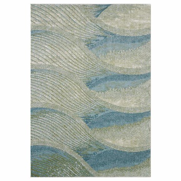 HomeRoots 475269 7 x 10 ft. Blue & Beige Abstract Waves Modern Area Rug, Ocean