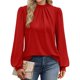 thumbnail image 3 of Camisas de Larga para Mujer, Blusas de Cuello Alto con Pliegues Delanteros, Ropa Informal Elegante para Otoño. Rojo XL, 3 of 5
