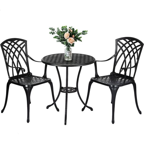 Cast Aluminum Patio Bistro Set with Umbrella Hole, 3 Piece Outdoor