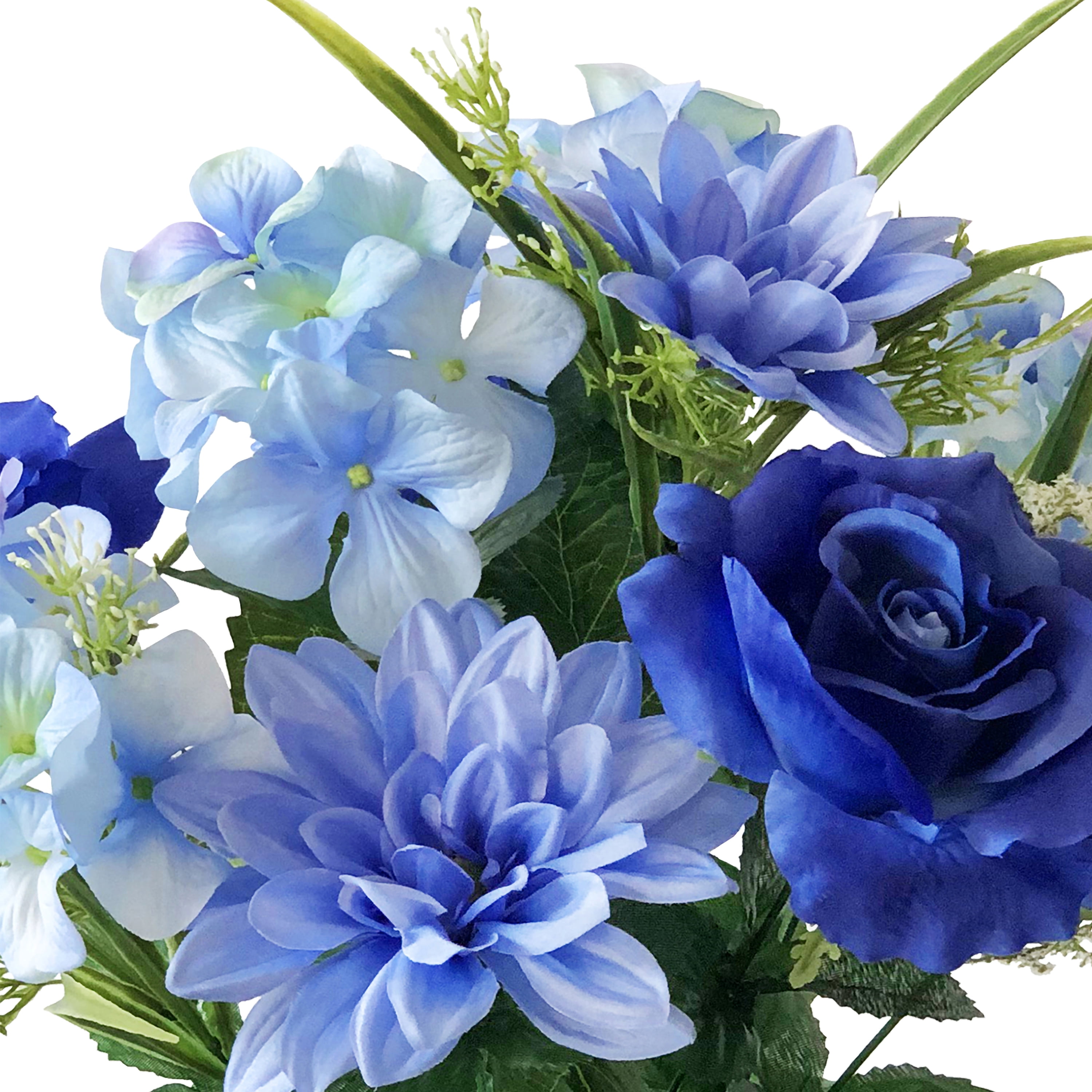 18-inch Artificial Silk Blue Roses & Dahila Mixed Summer Bouquet, for Indoor Use, by Mainstays