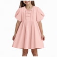 thumbnail image 1 of gdxvjhbj Robes pour Enfant Robe Fille Smockée Froncée Ligne A Évasée Robe à Étages à Bretelles à Nouer Fluide Courte Taille 12-13 (Rose,12-13 Ans), 1 of 4