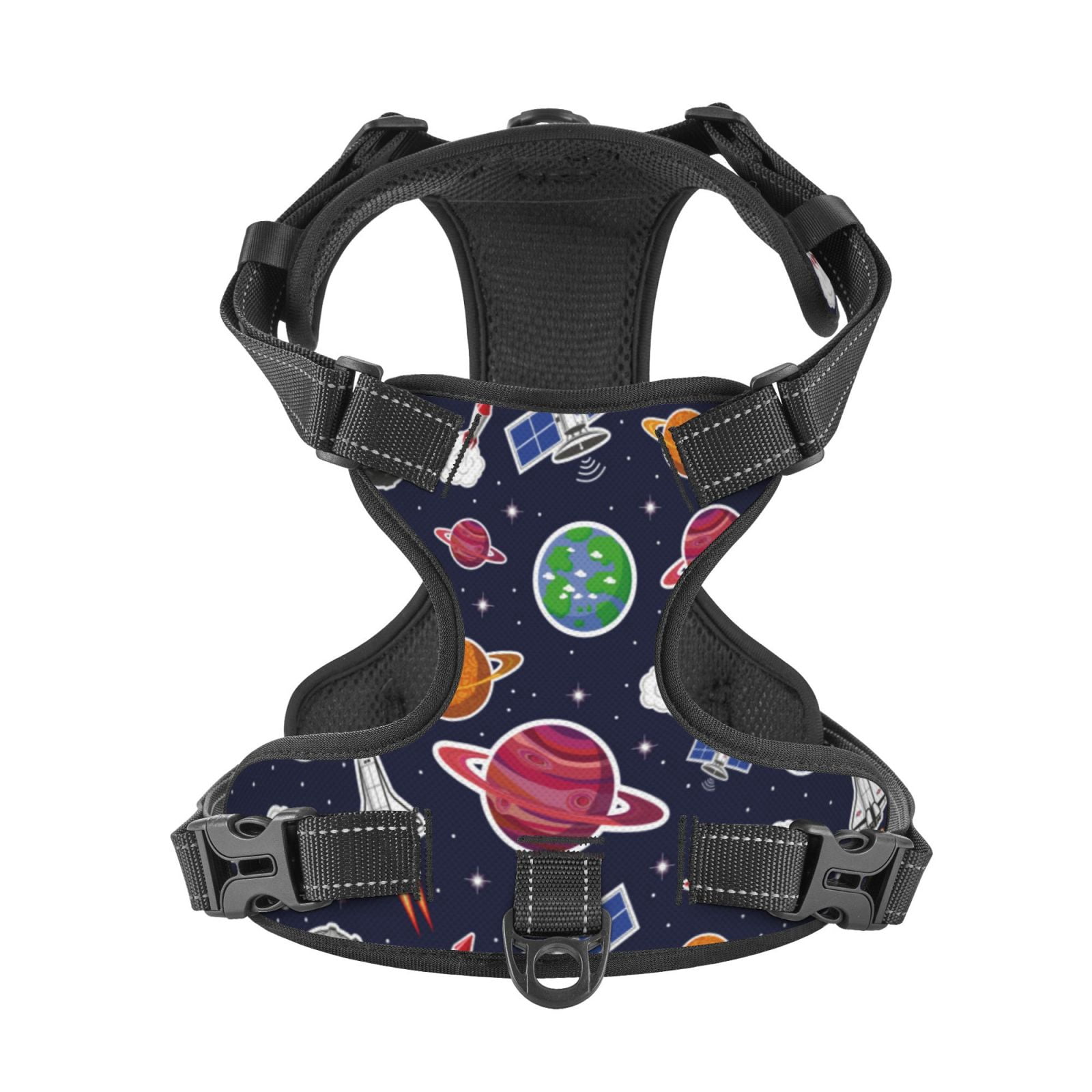 Kdxio Rocket Satellite Print No Pull Dog Harness Adjustable Reflective Oxford Easy Control Medium Large Dog Harness for Training and Everyday-Small