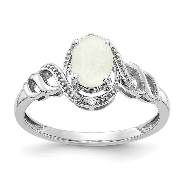 Bague en Or Blanc 10K avec Diamant Opale