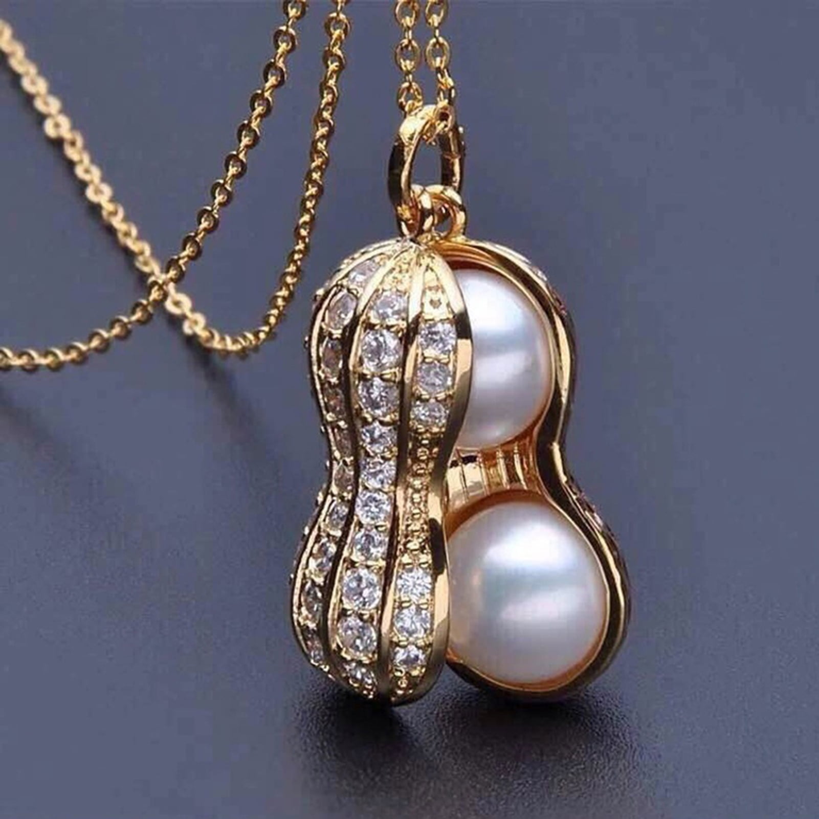 Ayyufe Necklace Elegant Appearance Shiny Rhinestone 2 Colors Peanut Pendant Necklace For Evening Walmart Com