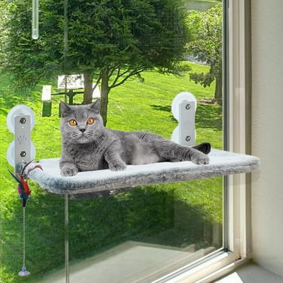 GoXteam Cat Window Perch Indoor Foldable Cat Hammock with 4 Strong Suction Cups Easy to Assemble Cat Window Bed for Heavy Large Cats