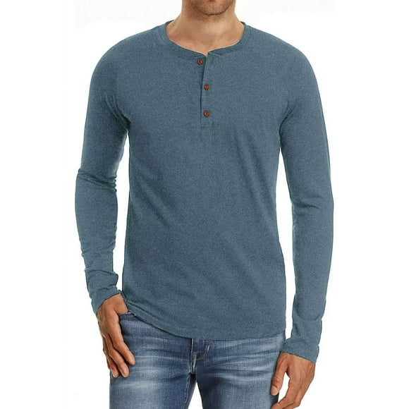 Playera Casual Manga Larga Cuello Henley Para Hombre Algodón