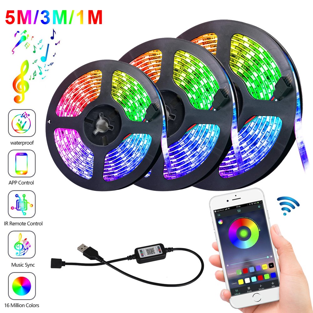 5M/3M/1M LED Strip Lights, TSV Bluetooth Phone Controlled RGB 16Color