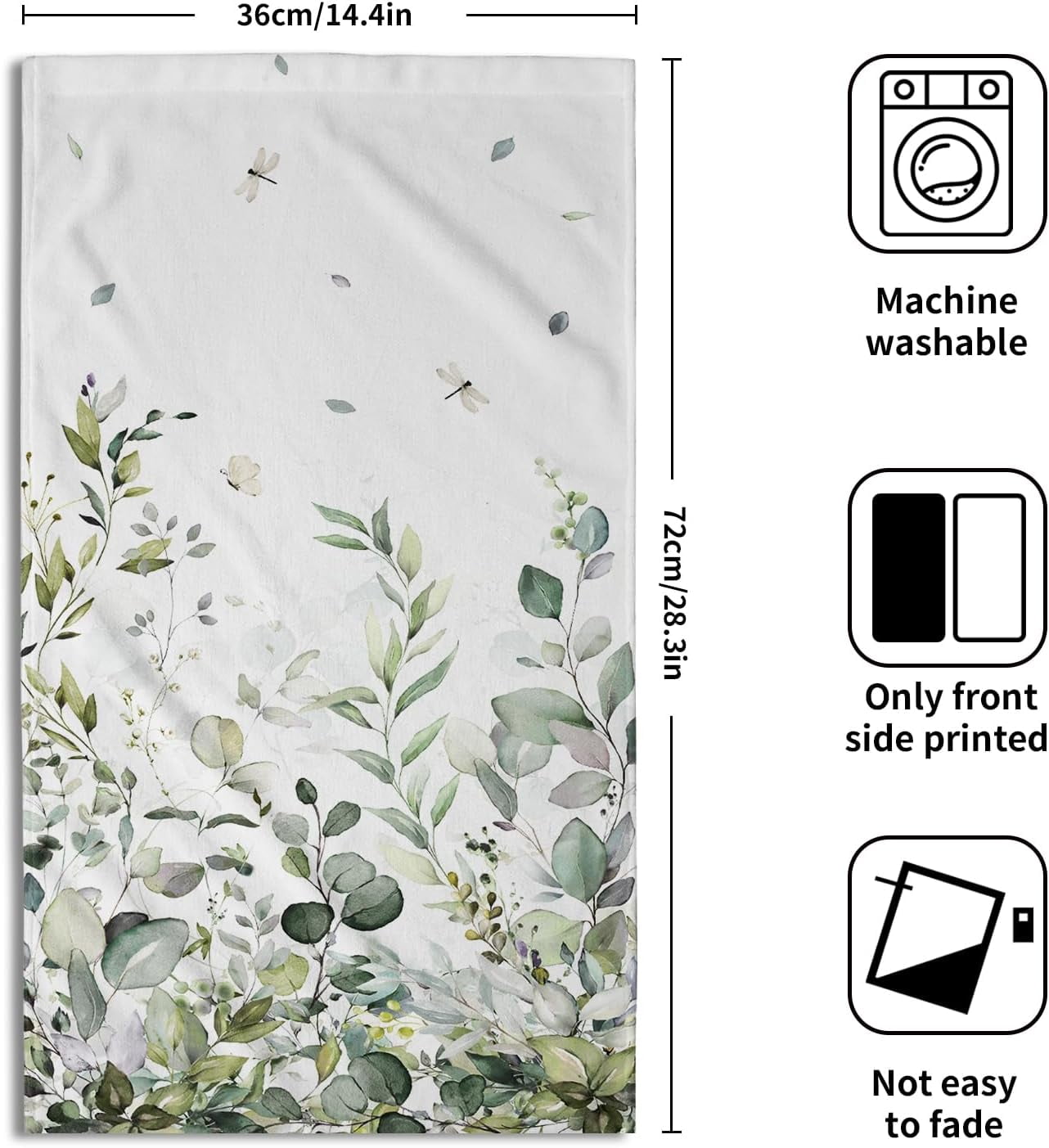 Sage Green Eucalyptus Hand Towels Set of 2  Plant Leaves with Floral Fingertip Towels Soft Kitchen Dish Towel for Bathroom Laundry Room Spa Decor