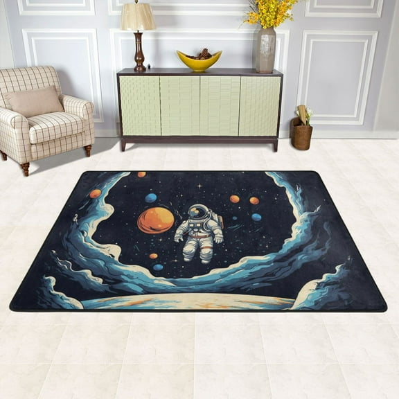 Astronaut Space Universe Area Floor Mats 36" x 24" Soft Non-Slip Large Rugs Nursery Memory Foam Carpets Living Room Doormat for Bedroom Dinning Decor