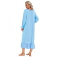 thumbnail image 4 of Women Nightgown Long Sleeve Boat Neck Sleepwear Soft Comfy Loungewear Calf-Length Victorian Style Sleeping Dress Vintage Nightshirt, Blue S-2XL, 4 of 5