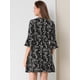 thumbnail image 5 of Vestido Con Dobladillo Con Volantes Y Cuello Anudado Con Mangas 3/4 Y Campana Floral Para Mujer Negro M, 5 of 6